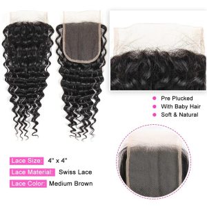 Brazilian Deep Wave 3 Bundles with Closure 8A Unprocessed Deep Curly Human Hair Extensions with Three Part Lace Closur Remy Hair - Image 8
