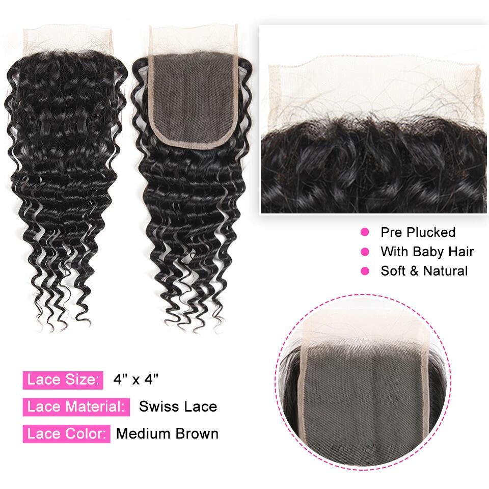 Brazilian Deep Wave 3 Bundles with Closure 8A Unprocessed Deep Curly Human Hair Extensions with Three Part Lace Closur Remy Hair - Image 8