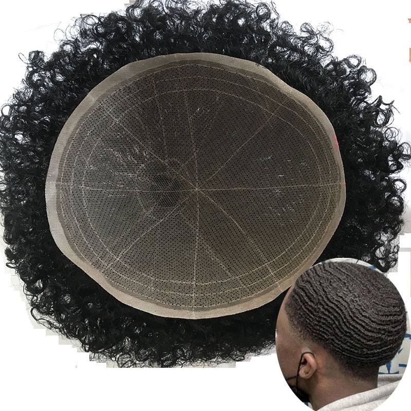 Mens Wigs Human Hair Curly Man Unit 8x10inch Afro Curl Toupee for Black Men Swiss Lace Hair System 360 Weave Men Toupee Hair Wig - Image 3