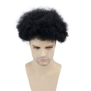 8x10 Human Hair Men's Toupee Afro Curl Lace Front With PU Back Color 1B - Image 3