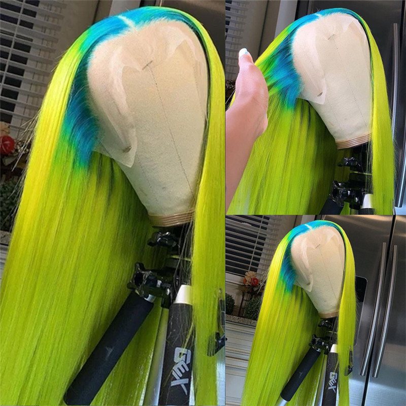 Light Green Straight HD Lace Frontal Wig Brazilian Remy Ombre Colored Human Hair Lace Front Wigs Pink HD Transparent Wig 28inch - Image 2