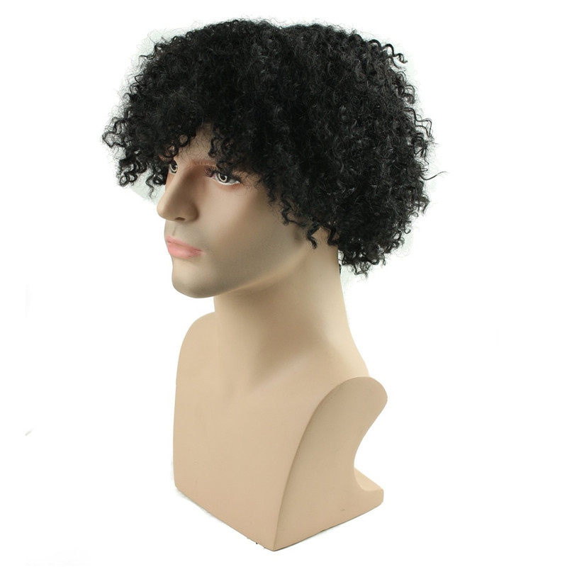Afro Kinky Curly Short Wig Brazilian Remy Human Hair 130% Density Short Wig Toupee Hairpiece for Men (Black) - Image 14