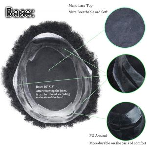 Human Hair Afro Curly Mens Toupee Hairpiece Wig Mono Base with Hard PU Reforced Color #1B Black 8x10 Men's Toupee Kinky Curly - Image 16