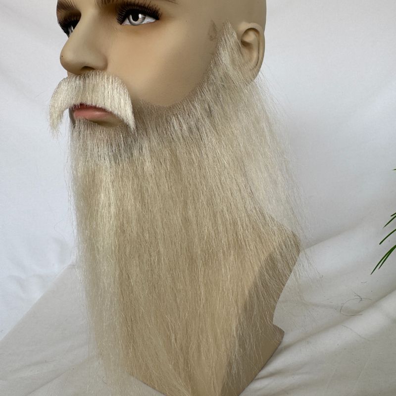 Fake Beard Swiss Lace Fake Beard And Moustache Real Human Hair Handmade Light Beard For Men Invisible Beards For Man White Color - Image 6