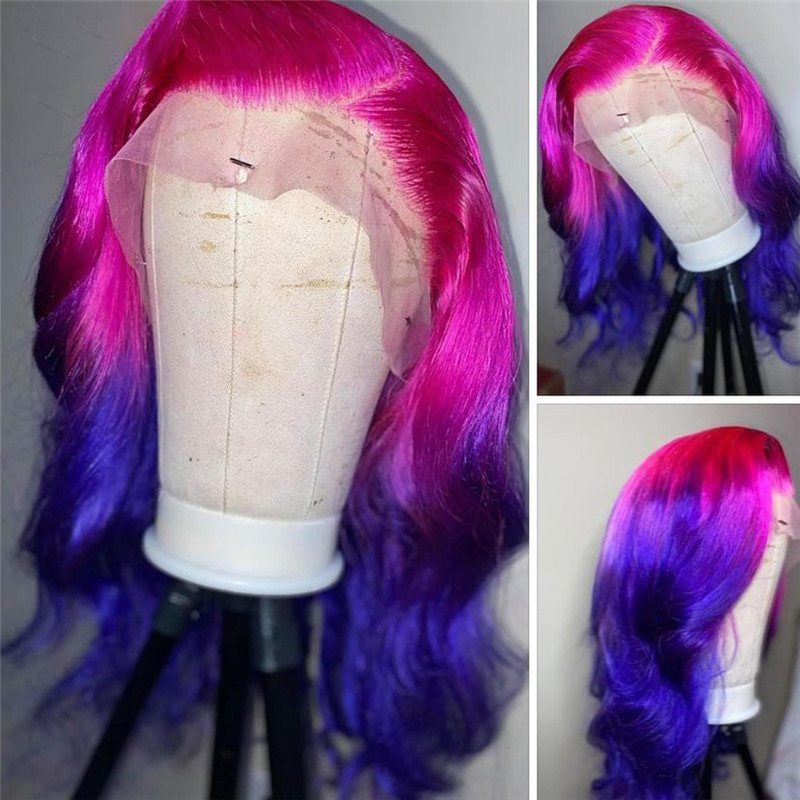 150% Density Purple Red Glueless Colored Human Hair Wigs For Women Brazilian Body Wave Ombre Lace Front Wig Bleached Knots - Image 2