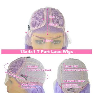 Light Purple Lace Front Wig Bob Wig Brazilian Remy Straight Ombre Colored 1B Purple Bob Wig Lace Front Human Hair Wigs For Women - Image 5
