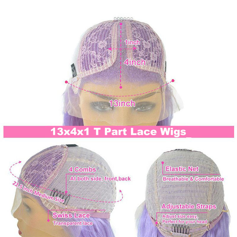 Light Purple Lace Front Wig Bob Wig Brazilian Remy Straight Ombre Colored 1B Purple Bob Wig Lace Front Human Hair Wigs For Women - Image 5