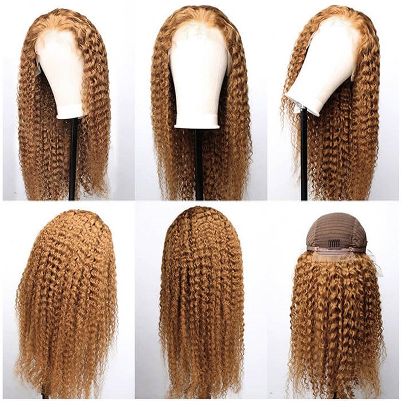 #27 Colored Curly Human Hair Wig Cap Pre-Plucked 13*4 Hd Lace Front Wigs For Black Women - Image 4