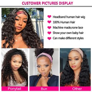 Headband Wig Human Hair Curly Headband Wig Glueless None Lace Front Wigs Machine Made Wigs,18 inch Virgin Human Hair Headbands wig for Black Women - Image 9