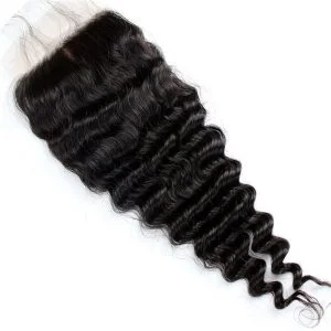 Alternative view of Brazilian Remy Hair Deep Wave Silk Base Closure 4x4 Human Hair Free Middle 3 Part Silk Lace Closure 16inch