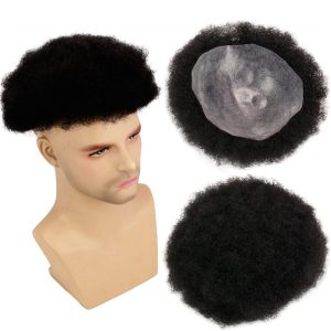 Human Hair Afro Curly Mens Toupee Hairpiece Wig Mono Base with Hard PU Reforced Color #1B Black 8x10 Men's Toupee Kinky Curly - Image 29