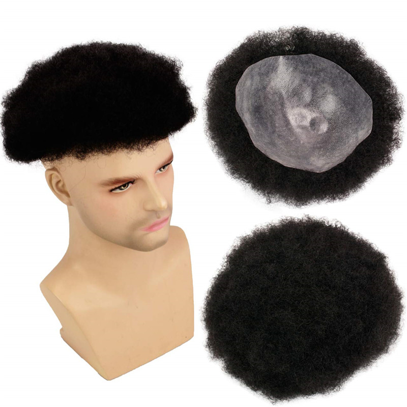 Human Hair Afro Curly Mens Toupee Hairpiece Wig Mono Base with Hard PU Reforced Color #1B Black 8x10 Men's Toupee Kinky Curly - Image 29