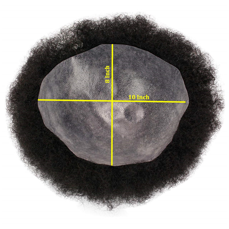 Human Hair Afro Curly Mens Toupee Hairpiece Wig Mono Base with Hard PU Reforced Color #1B Black 8x10 Men's Toupee Kinky Curly - Image 31