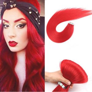 Alternative view of Tape In Remy Human Hair Extensions 20pcs 50g  #red Remy Hair Extensions Seamless Skin Weft Remy Silk Straight Hair Glue in Extensions