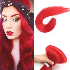 Alternative view of Tape In Remy Human Hair Extensions 20pcs 50g  #red Remy Hair Extensions Seamless Skin Weft Remy Silk Straight Hair Glue in Extensions
