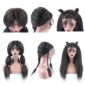 Alternative view of kinky straight Human Hair Lace Front Wig 250% Lace Front Wig human hair middle freestyle part large in stock