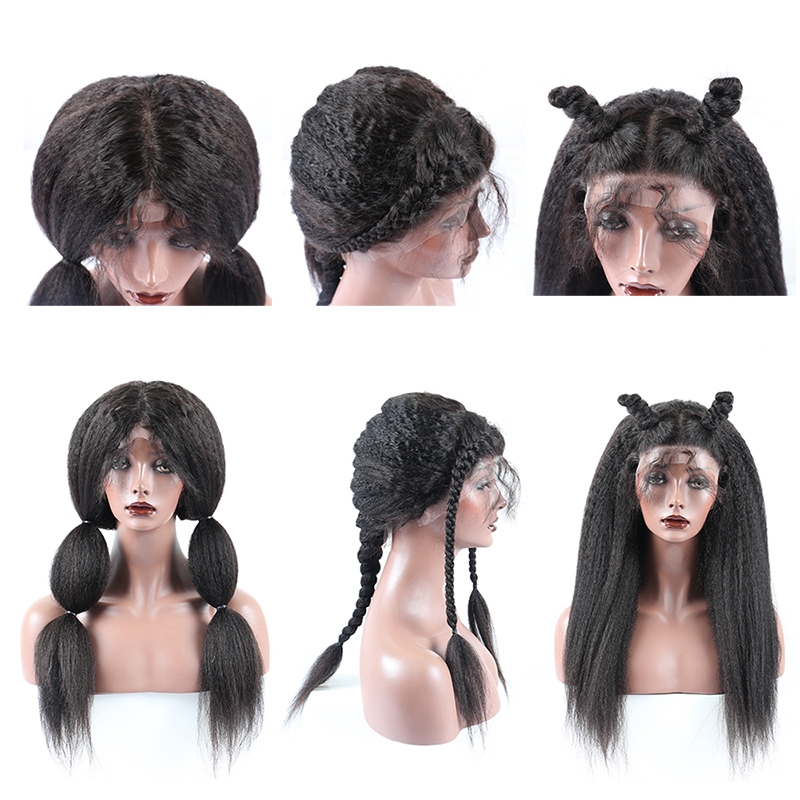 kinky straight Human Hair Lace Front Wig 250% Lace Front Wig human hair middle freestyle part large in stock - Image 2