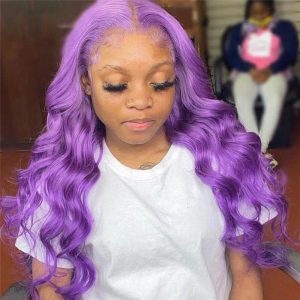 150% Density Body Wave Purple Lace Front Wig Brazilian Remy Hair Ombre Lace Front Human Hair Wigs For Women Transparent Wigs - Image 3