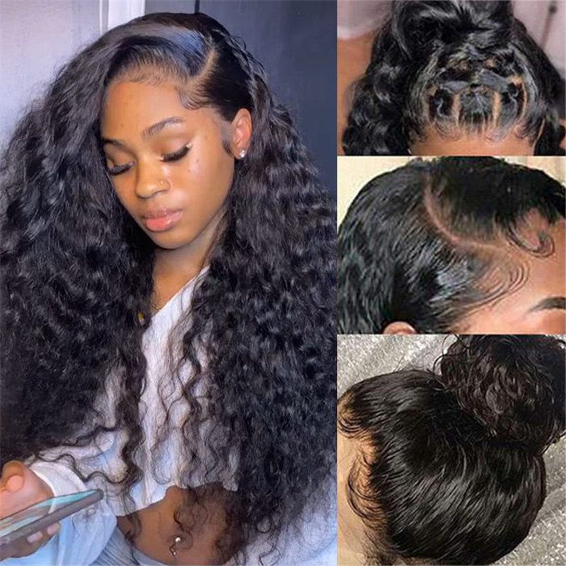 360 Lace Frontal Kinky Curly 150% Density Natural Hairline Beach Curl Human Hair Wigs - Image 3