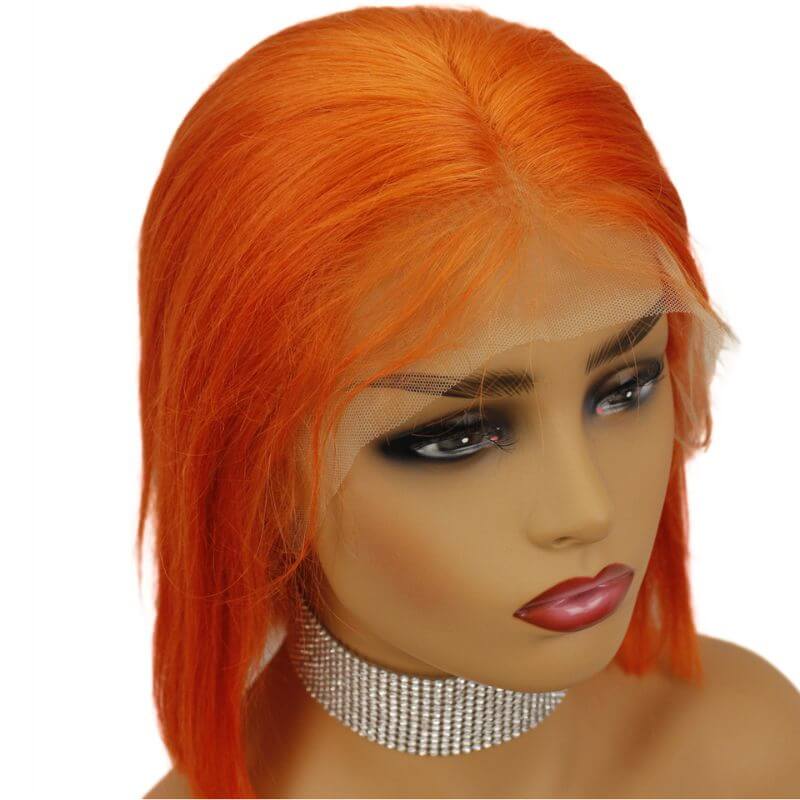 Peruvian Hair Orange Color Human Hair Lace Front Bob Wig - Image 3