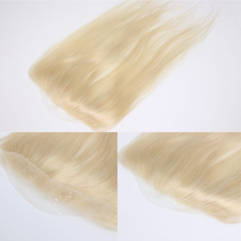 V Loop Front Hairline Full PU Long Hairline Toupee 100% Human Hair Hair Piece 100% Human Hairpiece for Men and Women Male Replacement 613 Blonde Hair Patch - Image 5