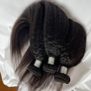 Pwigs High-quality Kinky Straight  Brazilian Human Hair Bundles Remy Kinky Straight  Hair Weft #1b Natural Black Hair Extensions (1 PC) - Image 5