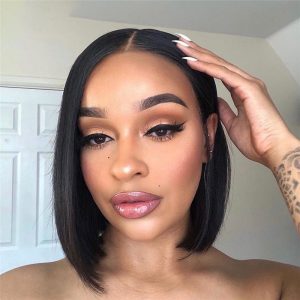 Alternative view of Straight Bob Wig Lace Front Human Hair Wigs 13x4 Bob Frontal Wigs Brazilian Remy Hair Lace Closure Wig 150% Density Pre Plucked