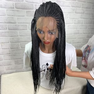 13X6 Swiss Lace Front Box Braided Wigs For Black Women 100% Handmade Deep Side Parting Lightweight Japan-Made Synthetic Lace Frontal Tribal Braided Wig - Image 4