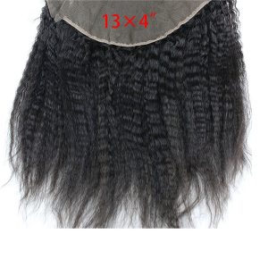 Alternative view of 13x4 Full Lace Frontal Closure Kinky Straight Ear to Ear Free Part Unprocessed Mongolian Human Hair Extensions With Baby Hair Bleached Knots Na