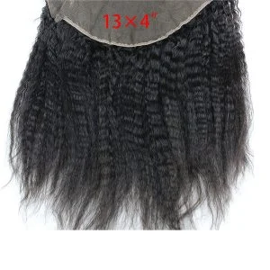 Alternative view of 13x4 Full Lace Frontal Closure Kinky Straight Ear to Ear Free Part Unprocessed Mongolian Human Hair Extensions With Baby Hair Bleached Knots Na