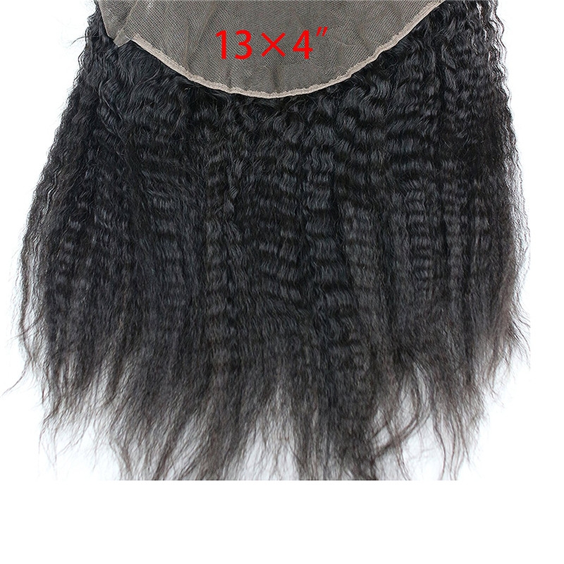 13x4 Full Lace Frontal Closure Kinky Straight Ear to Ear Free Part Unprocessed Mongolian Human Hair Extensions With Baby Hair Bleached Knots Na - Image 2