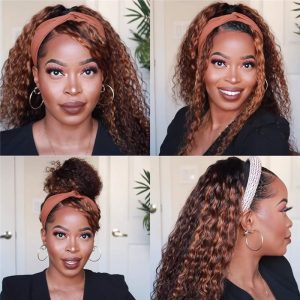 Alternative view of Highlighted Blonde  HeadBand Wig Curly Human Hair Wigs for Black Women Brazilian 10A Human Hair None Lace Front Water Wave Wigs Machine Made Wigs