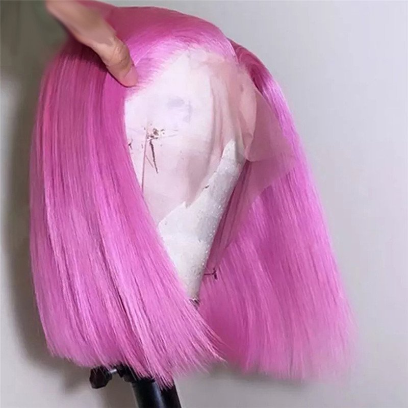 150% Density Pink Short Bob Human Hair Wigs Transparent Lace Front Wig Brazilian Remy Hair Pink Bob Lace Front Wig Pre Plucked - Image 5