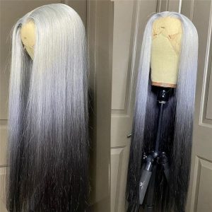 Straight Grey Human Hair Wig Ombre Colored Human Hair Wigs Brazilian Silver Grey 613 Lace Frontal Wig Human Hair Bleached Knots - Image 2