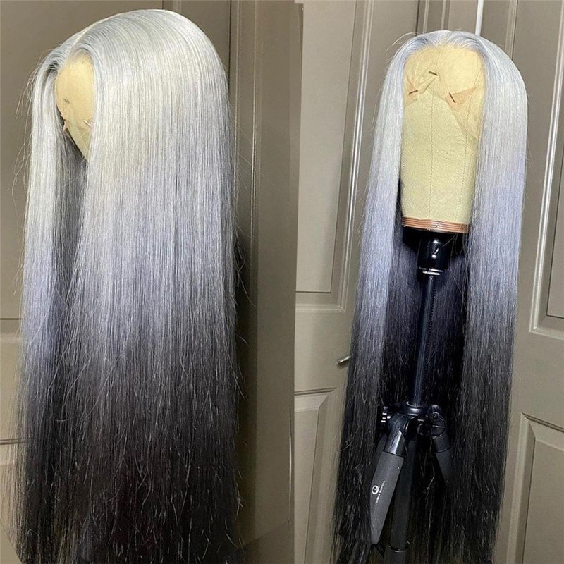Straight Grey Human Hair Wig Ombre Colored Human Hair Wigs Brazilian Silver Grey 613 Lace Frontal Wig Human Hair Bleached Knots - Image 2