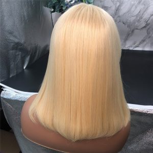 613 Blonde Bob Wig Human Hair Wigs With Bangs Brazilian Virgin Hair Straight Bob Machine Wigs For Women Transparent Lace Wigs - Image 4