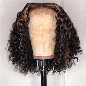Honey Blonde Curly Human Hair Wig Ombre Highlight Colored Lace Front Human Hair Wigs For Women BOB Wig Lace Front Wig 150% - Image 5