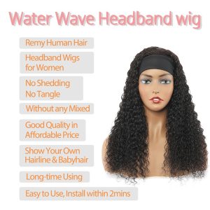 99j Headband Wig 18inch Water Wave Human Hair Headband Wigs for Black Women 10A Brazilian Red Burgundy Headband Wigs - Image 3