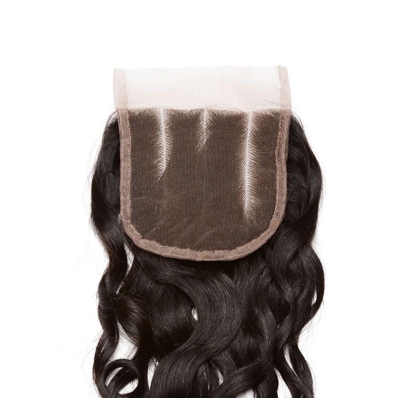 Lace Closures For Sale Indian Remy Hair Water Wet Wave Three Part Lace Closure 4x4 inchs Natural Color - Image 2
