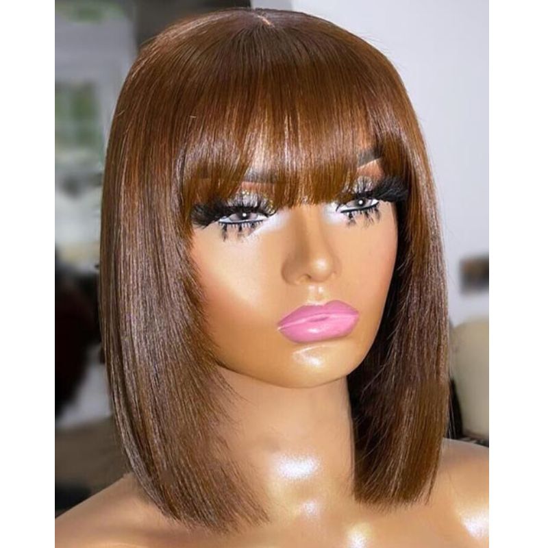 Bob Colored Human Hair Wigs For Women Brazilian Brown Bob Wig Lace Front Ombre Human Hair Wig Preplucked with Bangs - Image 2