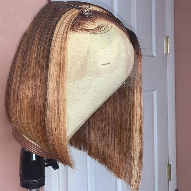Straight Bob Wig Highlight Wig Human Hair Brazilian Lace Front Human Hair Wigs for Women Honey Blonde Colored Human Hair Wigs - Image 2