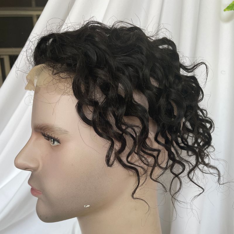 Toupee for Man Lace Front PU Around Men Toupee Loose Curly 14x19 cm 1B Color 100% Human Hair Replacement Systems - Image 3