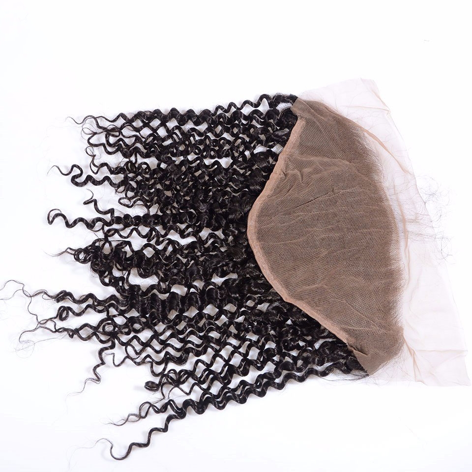 Kinky Curly Brazilian Remy Hair Closure Natural Color Pre Plucked 13x6 Swiss Lace Frontal Baby Hair Bleached Knots - Image 4