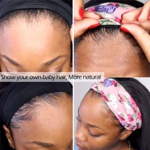 Headband Wig Human Hair Water Wave Headband Wigs Brazilian Virgin Hair Wet and Wavy Headband Wig Curly Human Hair Wigs for Black Women None Lace Front - Image 6
