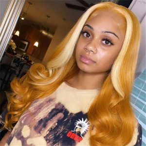 Human Hair Honey Orange Blonde Highlight Lace Front Wig