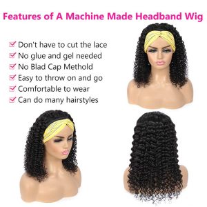Headband Wig Human Hair Curly Headband Wigs for Black Women 150% Density Brazilian Virgin Human Hair Headband Wig Curly Headband Wig - Image 3