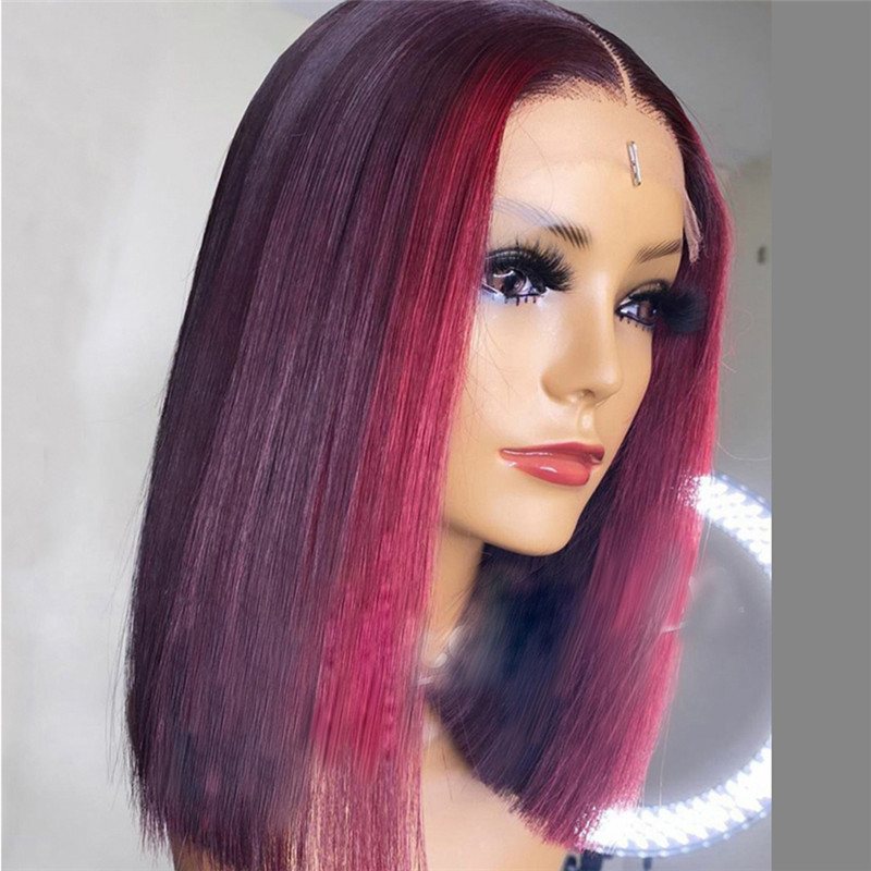 150% Straight Blue Red Short Bob Human Hair Wigs Brazilian Remy Pre Plucked Highlight Wig Transparent Lace Wigs Glueless Wigs - Image 5