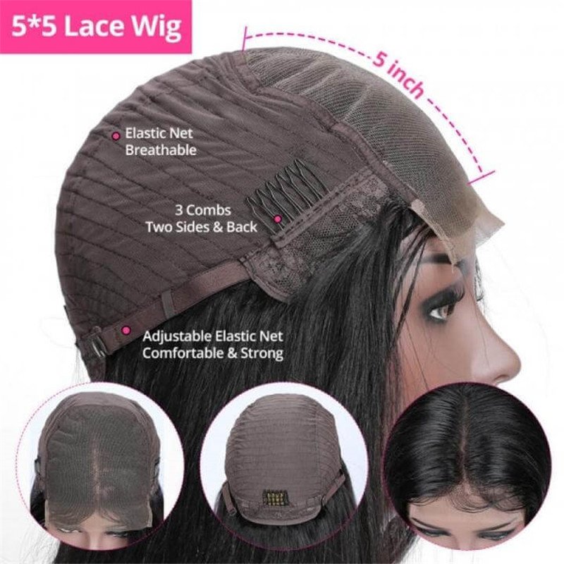 99J Straight/Body Pre Plucked 5X5 Hd Lace Closure Wigs Middle Part Human Hair Natural Hairline - Image 7