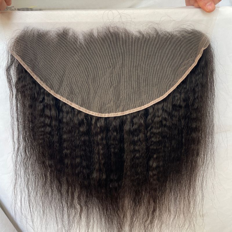 13x6 HD Transparent Human Hair Kinky Straight Lace Frontal with Natural Hairline Ear to Ear Pre-Plucked Full Lace Frontal Closure with Baby Hair Yaki Straight - Image 2