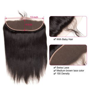 Silky Straight Hair 3 Bundles With Frontal Brazilian Human Hair Weave 13x4 Pre Plucked Lace Frontal Closure With Baby Hair Around - Image 5